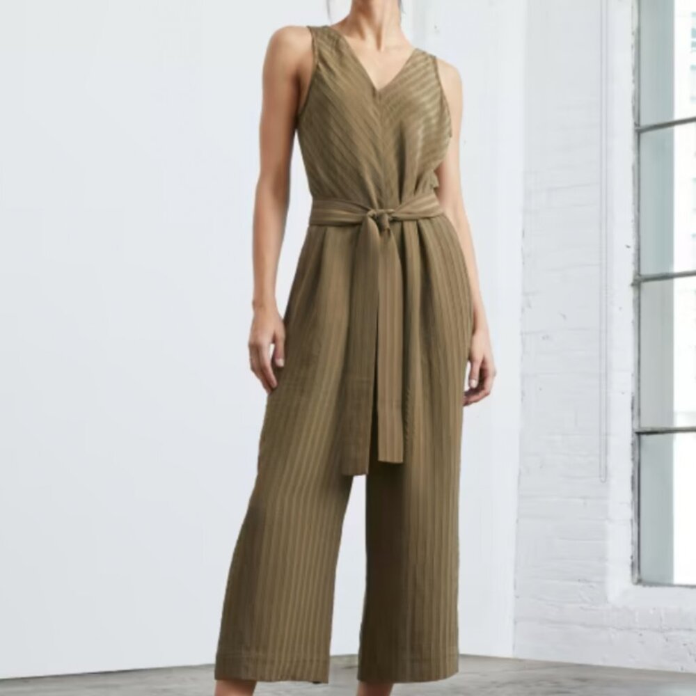 NWT EverlaneThe City Stripe Draped Jumpsuit - Olive Green